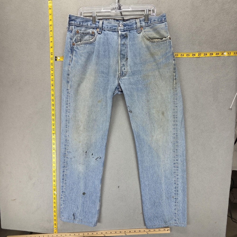 Vintage Levis 501 Jeans Mens Blue Button Fly Made In USA Altered Hem Fits 34x30
